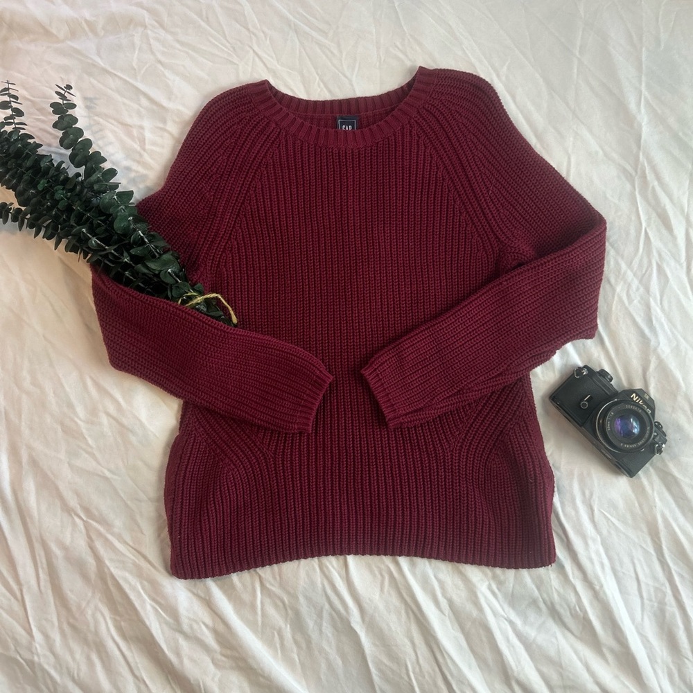 GAP Burgundy Chunky Knit Sweater Sz XS | Cozy Holiday Ribbed Pullover